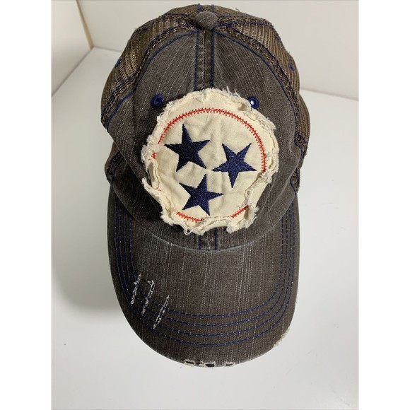 Tennessee Tristar Distressed Trucker Adjustable Strap Back Baseball Hat Cap - Picture 8 of 12